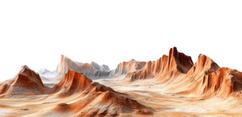 Martian landscape with red desert mountains, isolated on a transparent background