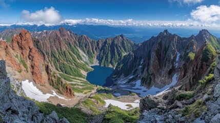 Naklejka premium Breathtaking View of Rocky Mountains and Serene Lake Landscape