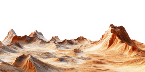 Martian landscape with red desert mountains, isolated on a transparent background