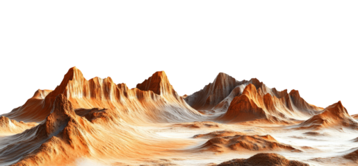 Martian landscape with red desert mountains, isolated on a transparent background