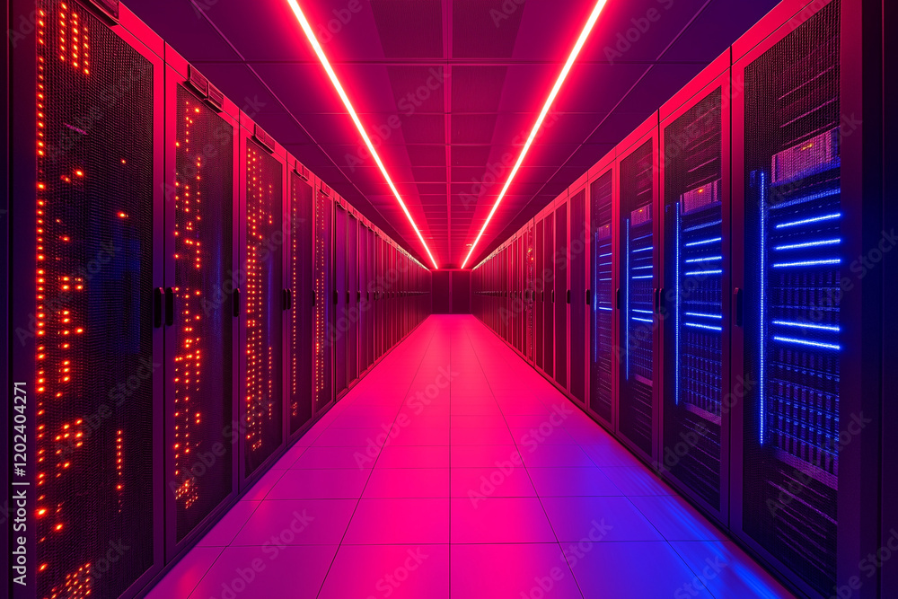 Poster glowing cyber data tunnel: abstract network visualization, futuristic digital corridor,