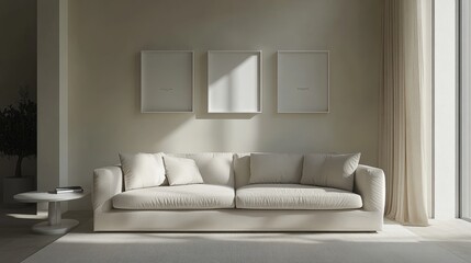 Bright and Minimalist Living Room with Soft White Couch and Art