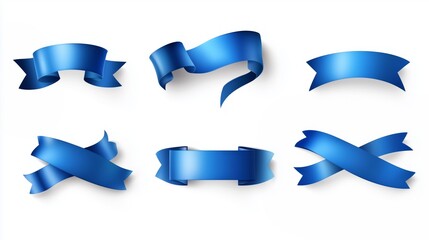 Set of blue ribbon labels on a white background.