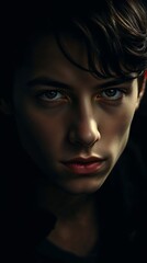 Cinematic Close-Up of a Man with Deep Tones. Generative AI