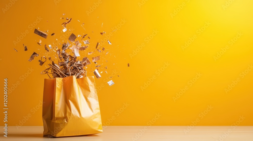 Poster a visually impactful image of a paper bag bursting open with dynamic energy, showcasing the power of
