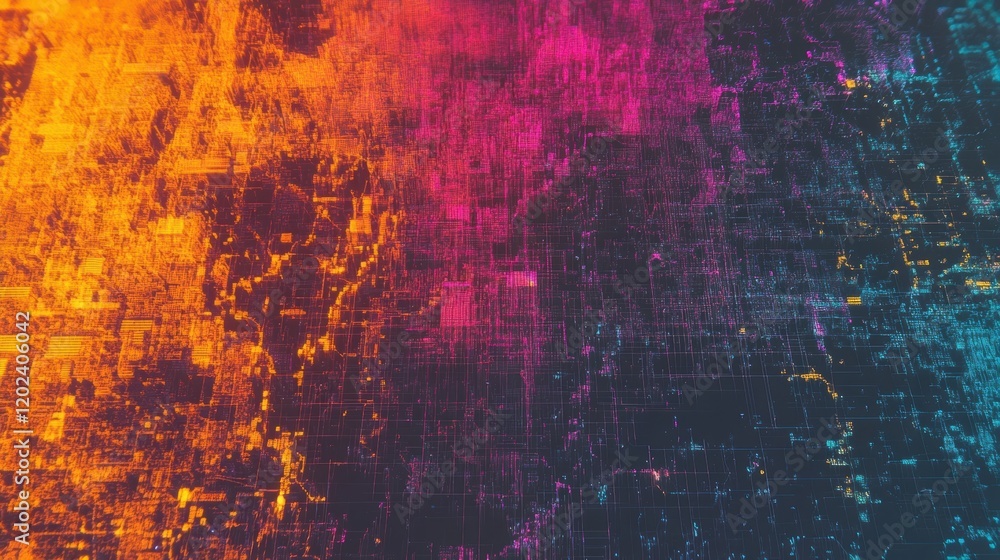 Poster a layered geographical map featuring microfactories highlighted in bright colors against a muted bac