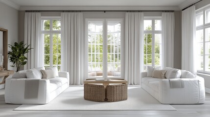 Modern Bright Living Room with White Sofas and Natural Light