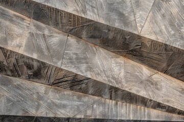A close-up view of a grey stone surface with intricate geometric carvings, showcasing the artistry of chiseling, Chiseled lines and geometric shapes etched into the surface