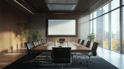 Fototapeta premium A professional giving a virtual presentation from a well-lit minimalist office