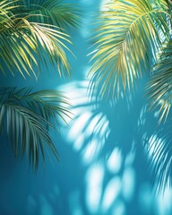 Naklejka premium Tropical blues high-resolution textures and detail of palm leaves exotic location nature bright environment aesthetic view