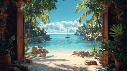 Fototapeta premium Tropical getaway vibes at a serene beach high-resolution textures relaxing environment coastal viewpoint