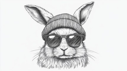Cool Rabbit Wearing Beanie and Sunglasses in Stylish Illustration
