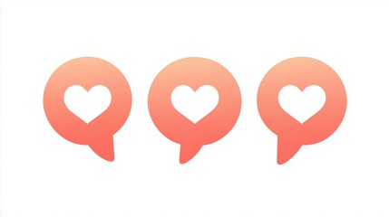 A social media-like icon with three speech bubbles, each containing one white heart symbol.