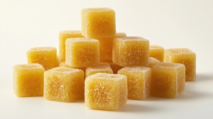 Bright Yellow Sugar Cubes Piled on Light Background for Sweet Imagery