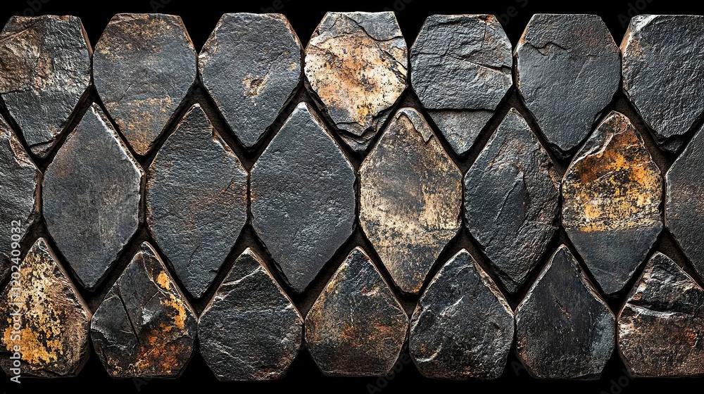 Poster dark stone tiles in diamond pattern on black background for texture
