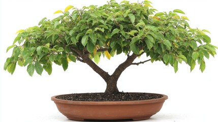 Lush Green Bonsai Tree in Elegant Ceramic Pot on White Background
