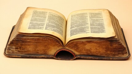 Obraz premium Vintage Open Book on Table with Yellow Background and Pages Showing