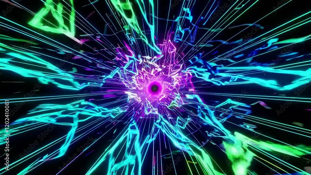 Poster flying through abstract digital data tunnel. future and futuristic technology background. dynamic li