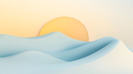Abstract Pastel Landscape with a Yellow Sun