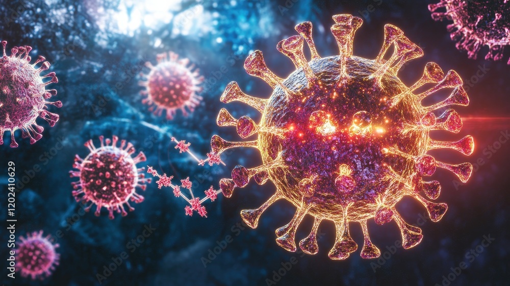 Poster colorful representation of virus structures with intricate detai
