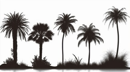 Silhouette of Tropical Palm Trees Against a Light Background