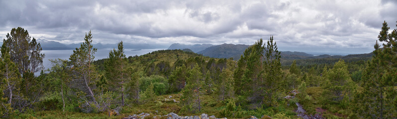 Varden viewpoint Panoramic landscapes, ocean, fjords, islands forests summer 2024 around Molde Norway Scandinavia Europe