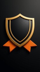 Obraz premium Black-and-gold shield emblem with an orange ribbon ideal for security protection or awards vector design