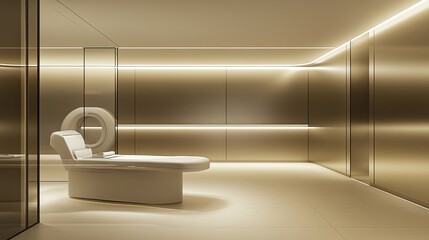 Sleek interior design featuring minimalistic chair and warm ambi