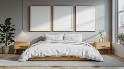 Modern minimalist bedroom design with natural light and decor