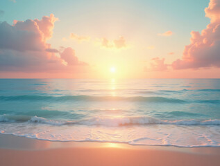 Naklejka premium A Serene Beach at Sunset With Pastel Clouds in the Sky