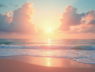 Fototapeta premium A Serene Beach at Sunset With Pastel Clouds in the Sky