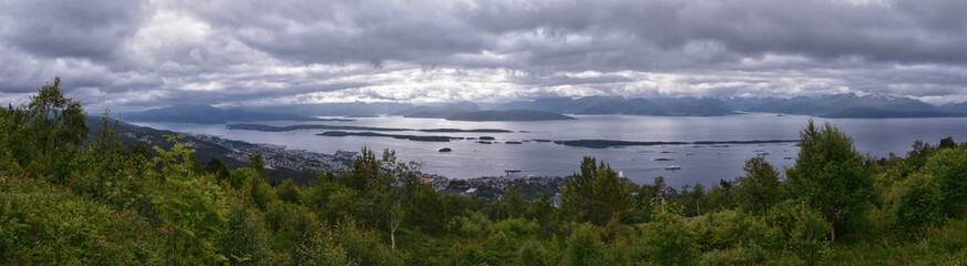 Varden viewpoint Panoramic landscapes, ocean, fjords, islands forests summer 2024 around Molde Norway Scandinavia Europe