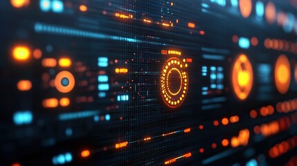 Digital interface displaying data streams with glowing HUD elements