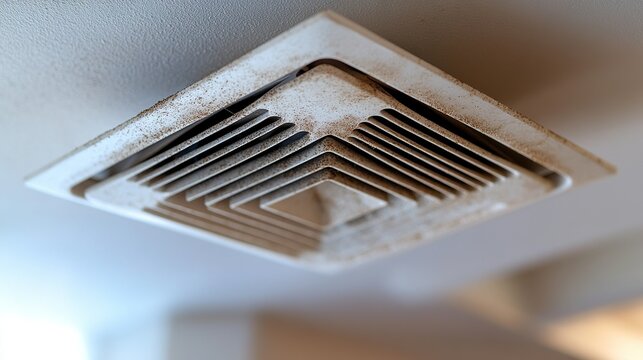 Dirty ceiling vent in home needs cleaning, blurred background