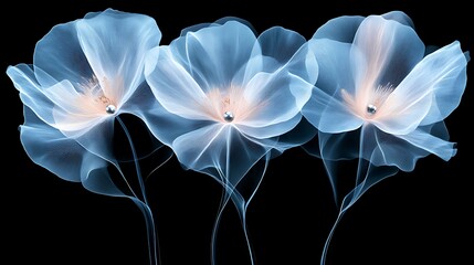 Three ethereal blue flowers with pearl centers