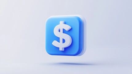 Obraz premium 3D Render of a Blue Square Button with a White Dollar Sign Icon Modern Finance App Symbol