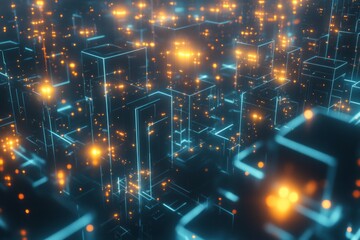 Obraz premium Abstract Digital Cityscape Illuminated By Neon Lights