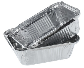 Empty foil baking dish on isolated background - obrazy, fototapety, plakaty