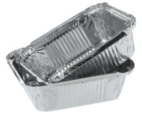 Empty foil baking dish on isolated background