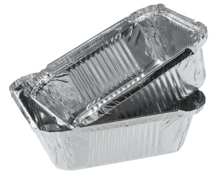 Empty foil baking dish on isolated background