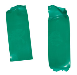 Torn green piece of rubber tape on isolated background, top view