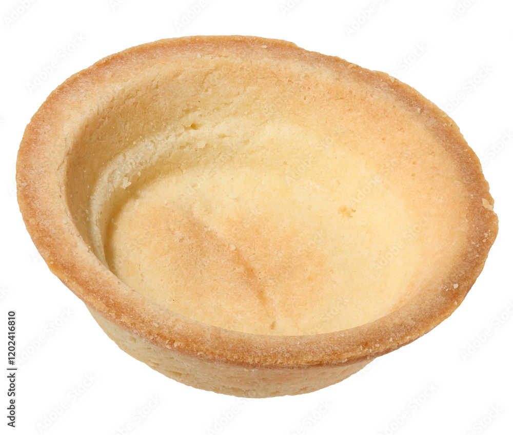 Poster empty round tartlet for salads and filling on isolated background