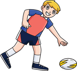 Rugby Player Picking Up the Ball Cartoon Clipart