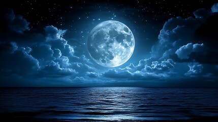 Fototapeta premium Serene Night Sky Moonlit Ocean Waves