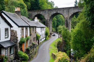 Fototapeta premium A scenic view of a historic stone viaduct