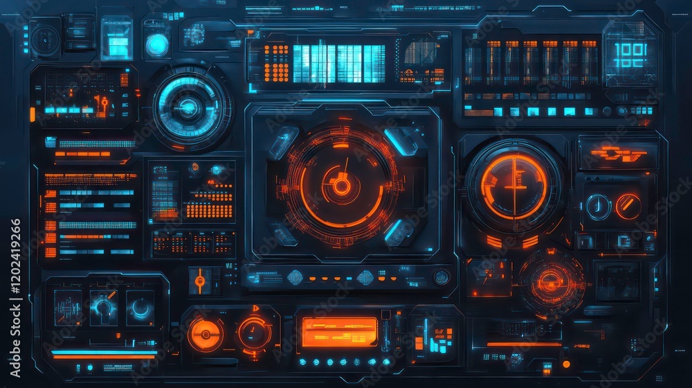 Poster abstract style on a blue background. display in futuristic cyberpunk style.