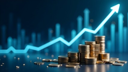 coins and upward arrows, financial growth and investment success, profit, economy, capital, income