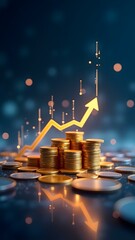 coins and upward arrows, financial growth and investment success, profit, economy, capital, income