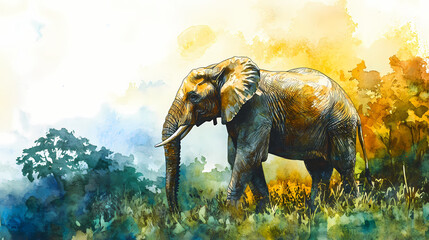 Majestic elephant encounter african savannah wildlife art serene landscape side view natural habitat exploration. Exotic Wildlife Encounter. Illustration