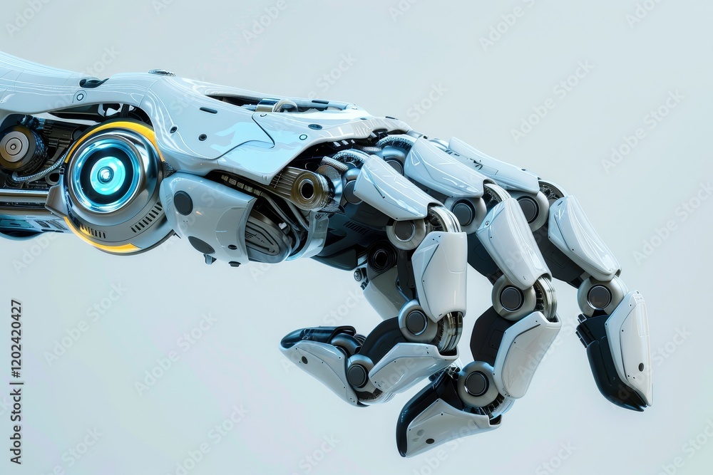 Poster a close-up portrait of a futuristic robot with intricate sensors and tools, a futuristic robot with 